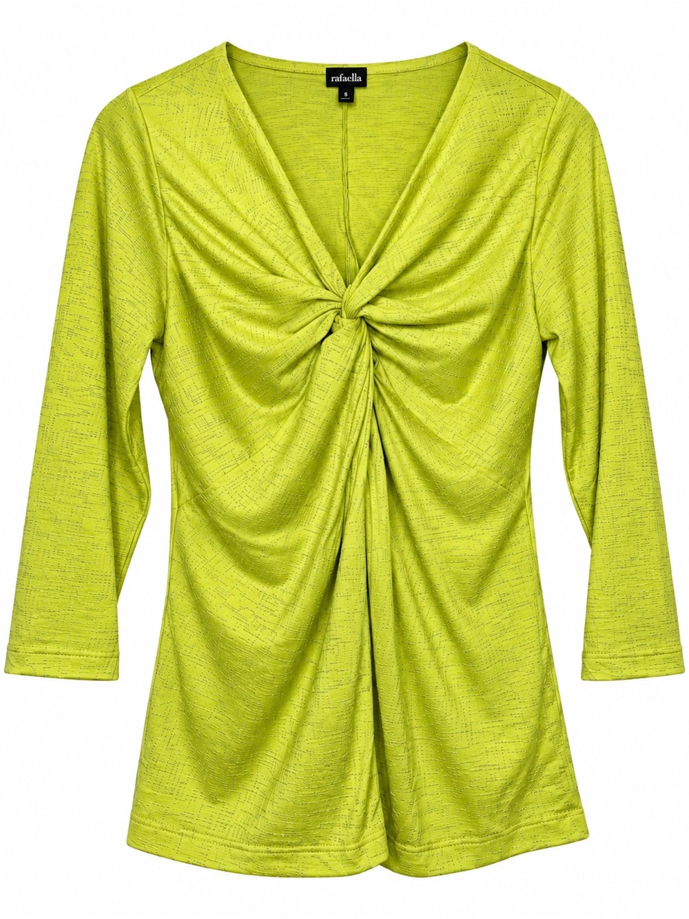 Rafaella Lime Green Textured Ruched V Neck 3/4 Sleeve Top Size S